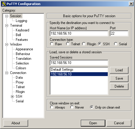 Подключение к ssh-серверу VirtualBox с помощью Putty